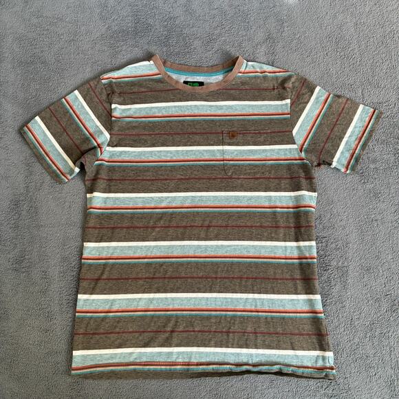 Hippy Tree Portsmith Brown Blue Striped Casual Surf Skate T-Shirt Men’s Size L - Picture 1 of 9